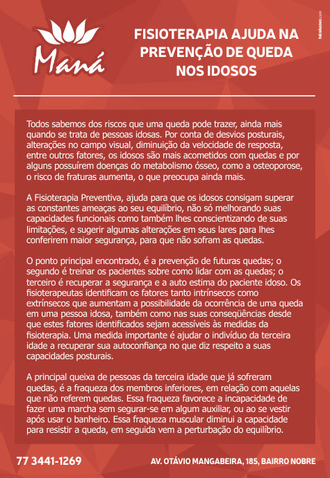 Clínica Maná: Fisioterapia ajuda na prevenção de queda nos idosos