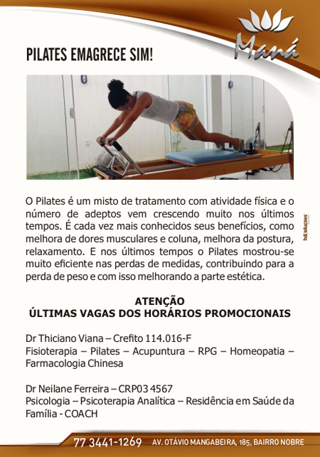 Venha emagrecer fazendo pilates na Clínica Maná