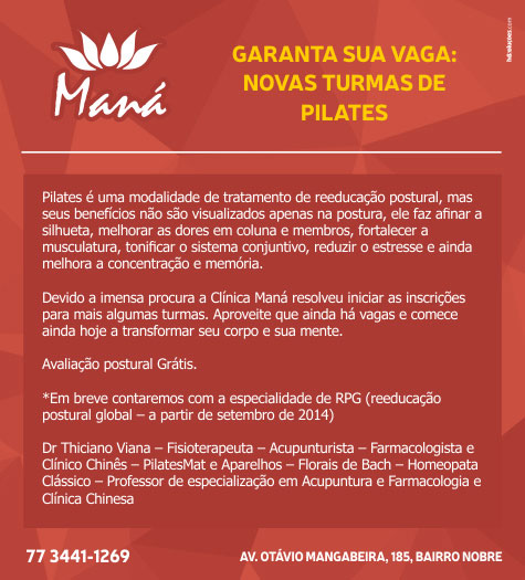Brumado: Nova turma de pilates na Clínica Maná