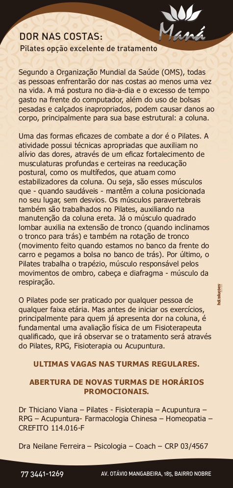 Dor nas costas: Pilates opção excelente de tratamento na Clínica Maná