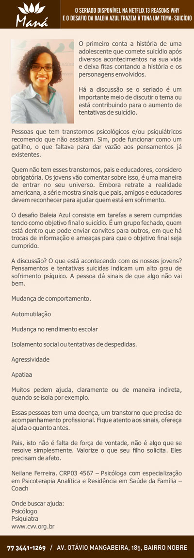 Acompanhamento com psicóloga na Clínica Maná em Brumado