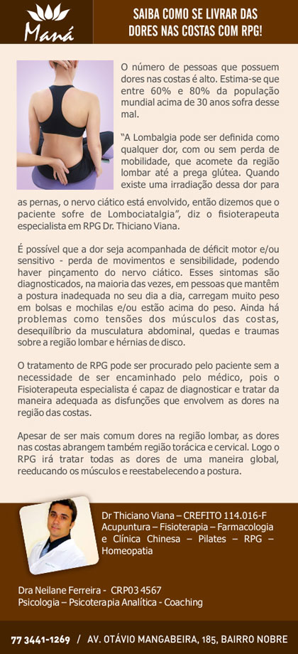 Clínica Maná: Saiba como se livrar das dores nas costas com RPG