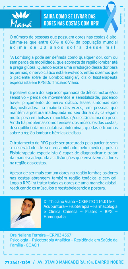 Clínica Maná: Saiba como se livrar das dores nas costas com RPG