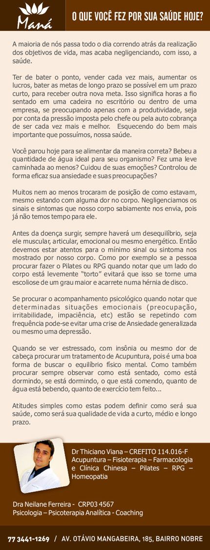 Clínica Maná: O que você fez por sua saúde hoje?