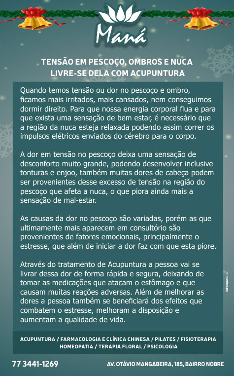 Clínica Maná: Tensão em pescoço, ombros e nuca livra-se dela com acupuntura