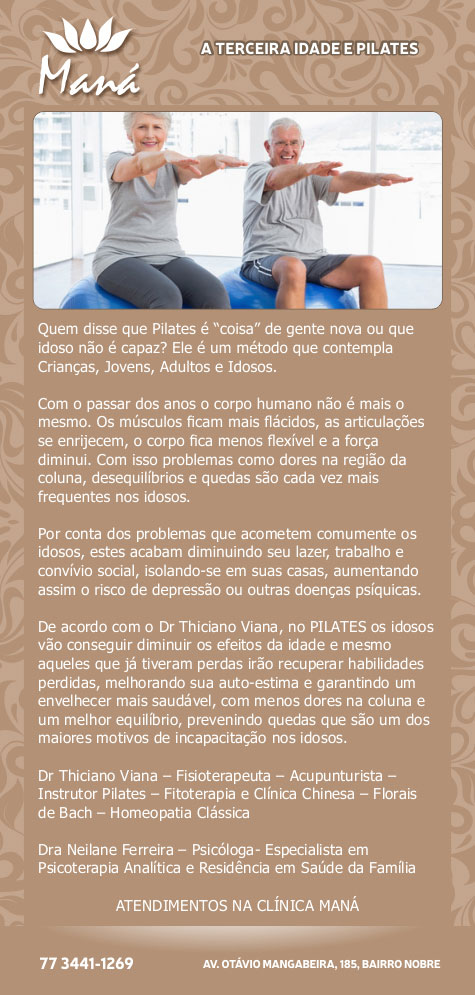 Clínica Maná: A terceira idade e o pilates