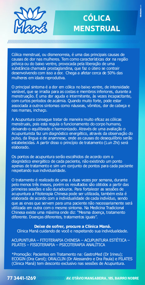 Clínica Maná e o tratamento de cólica menstrual