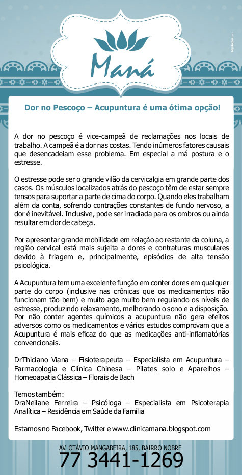 Clínica Maná: Dor no pescoço e o tratamento com a acupuntura