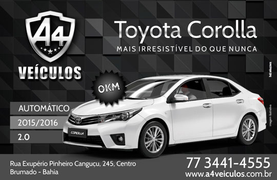 Corolla 0 KM está sendo vendido na A4 Veículos em Brumado