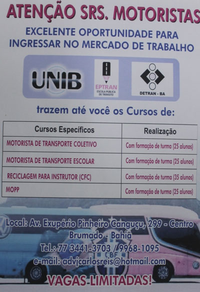 Unib, Escola de Trânsito e Detran oferecerão cursos especializados em Brumado