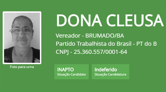 Eleições 2016: Dona Cleusa tem candidatura indeferida pela Justiça Eleitoral em Brumado