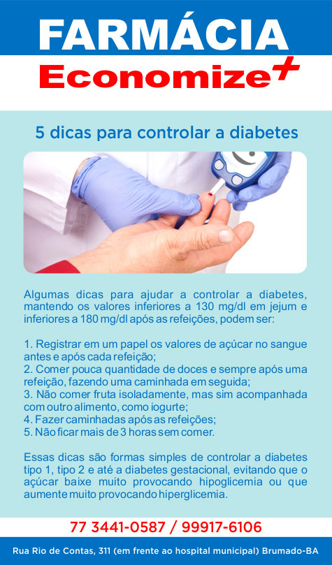 Farmácia Economize +: Dicas para controlar a Diabetes
