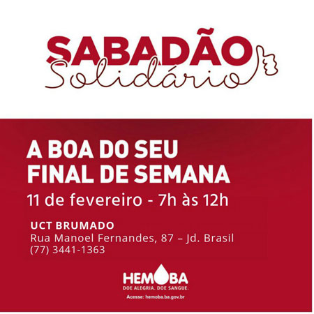 Unidade do Hemoba de Brumado funcionará em horário especial no sábado (11)