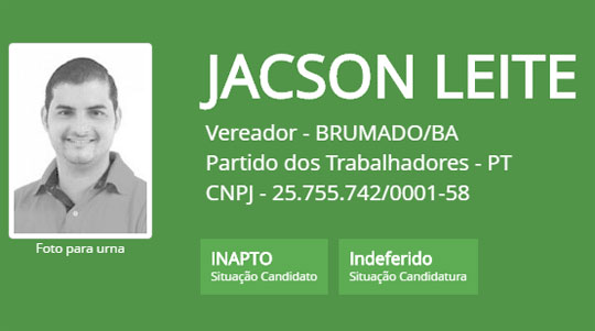 Eleições 2016: Justiça Eleitoral indefere candidatura de Jacson Leite em Brumado