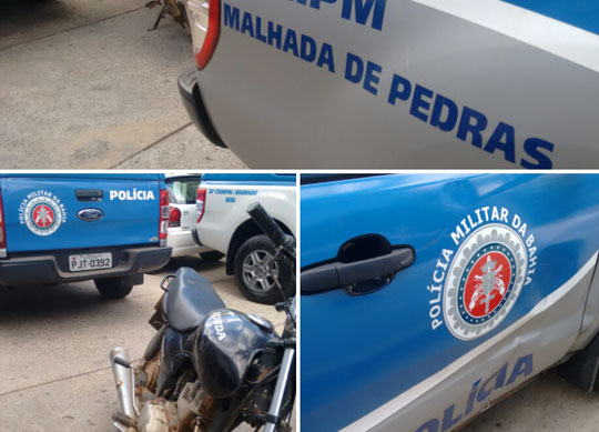 Motocicleta colide contra viatura da polícia militar em Malhada de Pedras