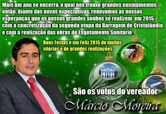 Vereador Márcio Moreira faz votos de felicitações aos brumadenses