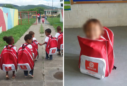 Tamanho de mochilas dadas por prefeitura de Jequié a alunos de creches vira piada na internet
