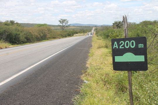 Utilizando estacas e compensados, brumadense sinaliza quebra molas na BR-030