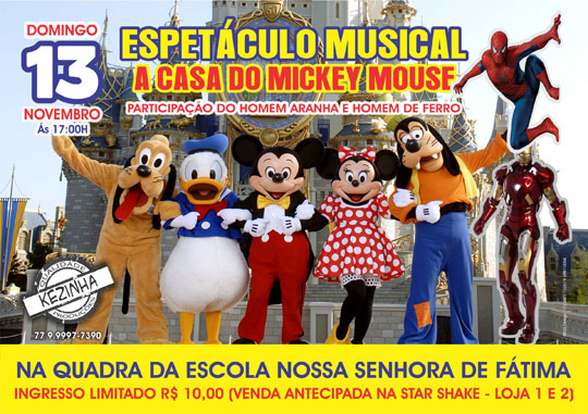 Espetáculo musical 'A Casa do Mickey' será realizado em Brumado