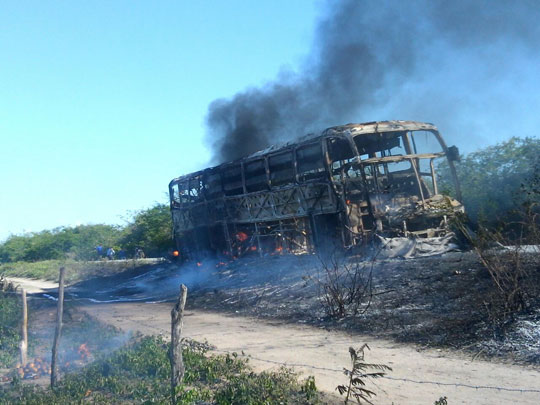 Ônibus interestadual pega fogo na BR-030 próximo a Ibitira em Rio do Antônio