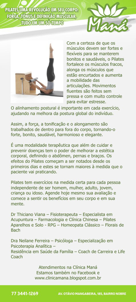 Pilates é uma revolução para seu corpo na Clínica Maná