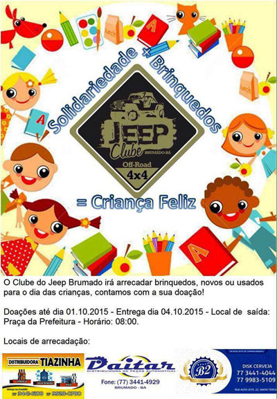 Clube do Jeep de Brumado promove campanha de doação de brinquedos