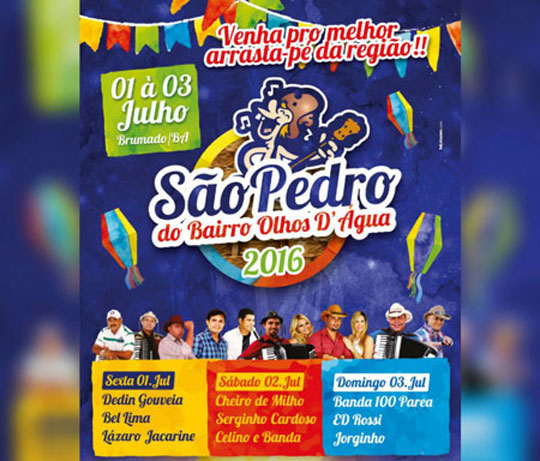 Festa de São Pedro do Bairro Olhos D'água tem início nesta sexta-feira (1º)