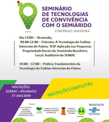 Seminário de Tecnologias de Convivência com o Semiárido acontece em Brumado no dia 17