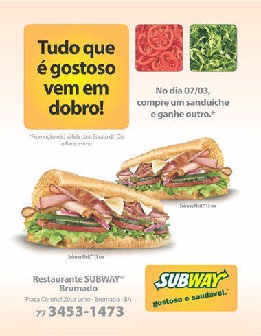 Brumado: Subway completa um ano com promoção imperdível