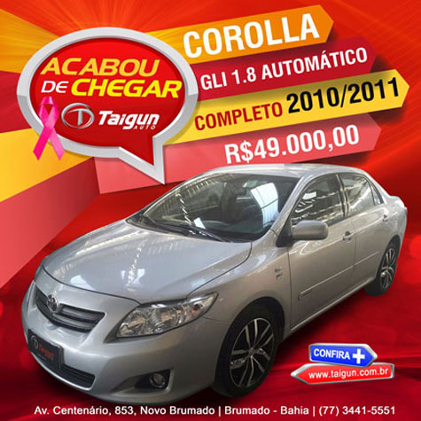 Corolla GLI 1.8 acaba de chegar na Taigun Auto em Brumado