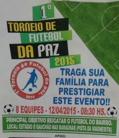 Brumado: Domingo (12) será realizado o I Torneio de Futebol da Paz no Gauchão