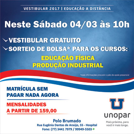 Unopar realiza vestibular com sorteio de bolsa de estudos neste sábado em Brumado