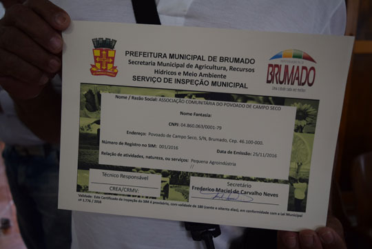 Usina do Campo Seco recebe o primeiro selo do sistema de inspeção do município de Brumado