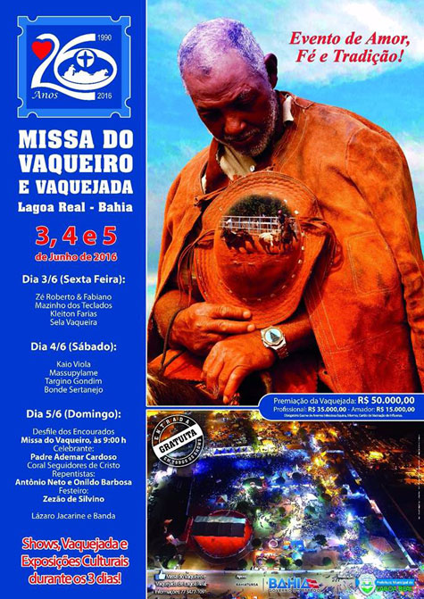 Prefeitura divulga programação da Missa do Vaqueiro e Vaquejada de Lagoa Real 2016