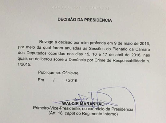 Waldir Maranhão recua e revoga decisão de anular sessão do impeachment 